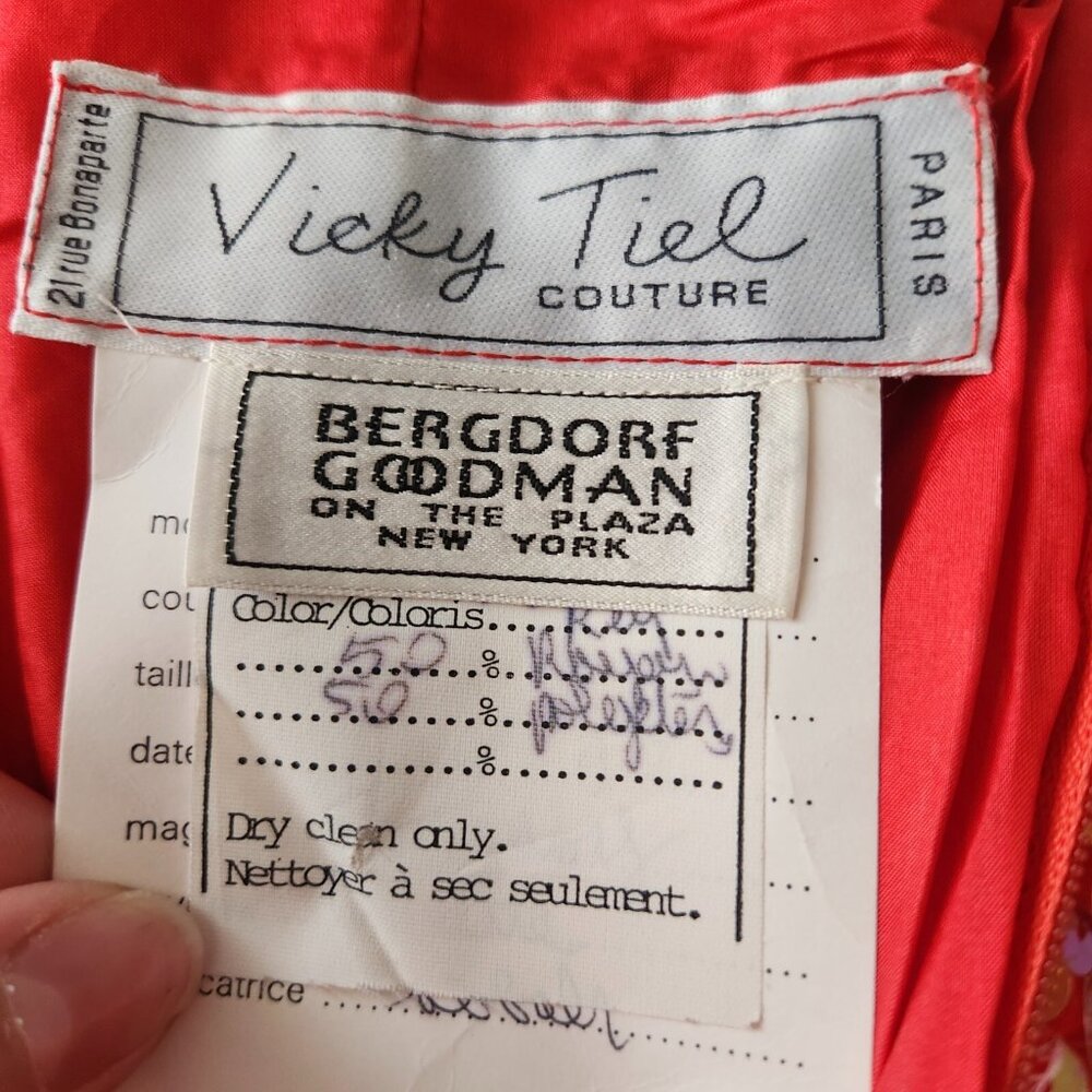 Vtg 90s Vicky Tiel Red Sequin Dress Sz‎ 44 Paris Couture Off Shoulder Cocktail - Picture 9 of 16